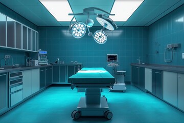 Realistic 3D-rendered veterinary surgery room with modern equipment and professional ambiance