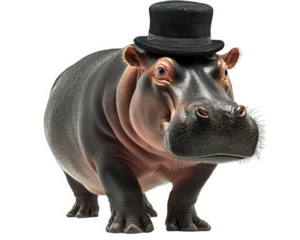 hippo wearing magician hat, exuding charm and whimsy, stands confidently. This playful scene captures imagination with its unique character and delightful expression