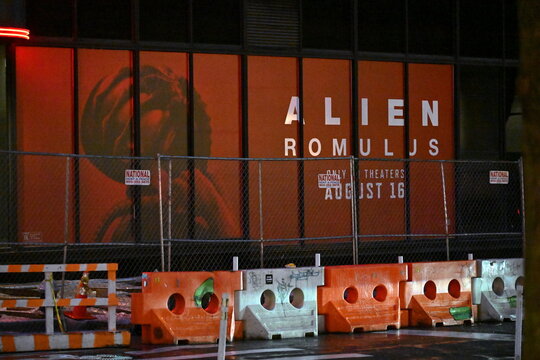 An Alien Romulus billboard sign is seen on a Manhattan street on November 22, 2024 in New York City, USA.
