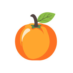 Very Simple flat 2D icon persimmon isolated on a white background, vector, flat design, animation design, simple flat 2D icon, minimalist design, clipart	