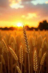 Golden wheat ears gently gathered at sunset Rustic harvest scene , golden hour, farm, nature
