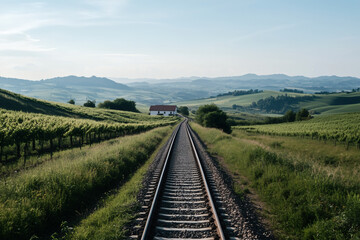 Fototapeta premium Train tracks through the countryside.