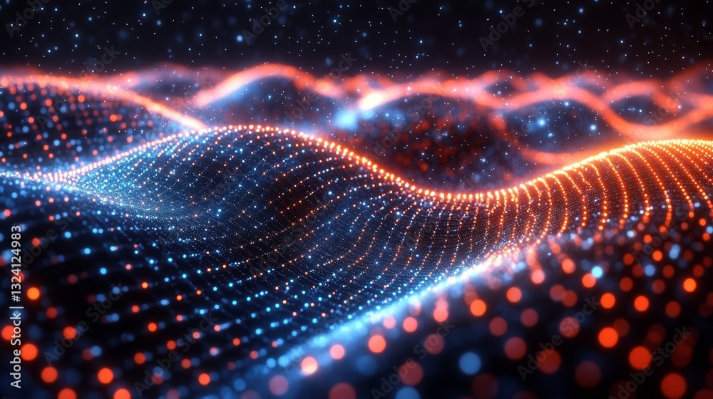 Fototapete Patterns of light and color form dynamic waves representing quantum phenomena.