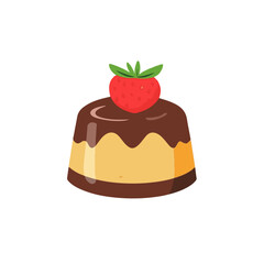 Very Simple flat 2D icon pudding with berrry  isolated on a white background, vector, flat design, animation design, simple flat 2D icon, minimalist design, clipart	