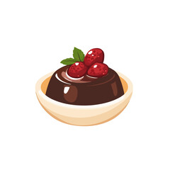 Very Simple flat 2D icon pudding with berrry  isolated on a white background, vector, flat design, animation design, simple flat 2D icon, minimalist design, clipart	