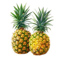 Fototapeta premium Fresh Ripe Pineapples with Green Spiky Tops and Yellow Brown Scales on Black Background