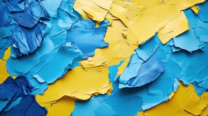 A vibrant canvas of blue and yellow, adorned with strips of colorful masking tape, transformed into a creative workspace, where imagination took flight amidst the chaos of color and form.