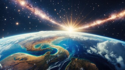 Planet Earth featuring a supernova explosion - Abstract sci-fi backgrounds in deep space.