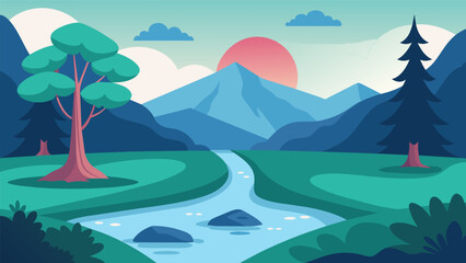 At the edge of the retreat a small stream flowed serenely providing the perfect spot for guided meditation to the soothing sound of water.. Vector illustration