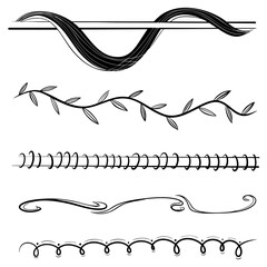 A set of hand-drawn decorative dividers, sketch-style unique ornamental lines, elegant swirl