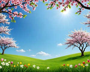 Fototapeta premium background sakura tree with grass