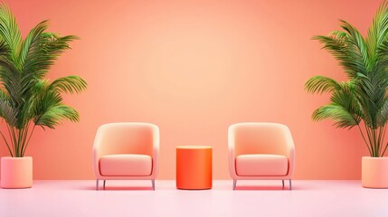 Modern seating with plants on a vibrant background