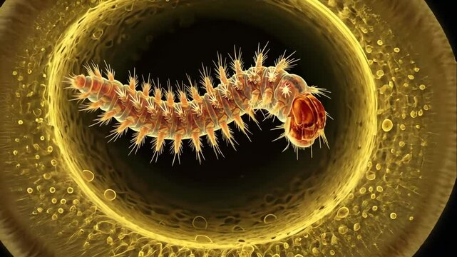 Microscopic Close-up of a Bristle Worm Larva