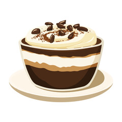 Very Simple flat 2D icon chocolate tiramisu cake isolated on a white background, vector, flat design, animation design, simple flat 2D icon, minimalist design, clipart