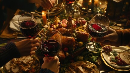 Thanksgiving Feast  Red Wine Toast   Roasted Turkey Dinner