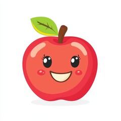 Obraz premium Cute cartoon apple with cheerful face and green leaf