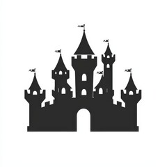 Obraz premium Silhouette of a Fantasy Castle with Towers and Flags
