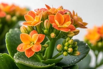 Fototapeta premium Vibrant and Fresh Orange and Yellow Flowers with Raindrops on Petals, Capturing Nature's Beauty in a Soft Focus Background, Ideal for Floral Themes