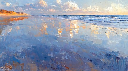 Coastal Sunset Reflection for Sandy Beach.