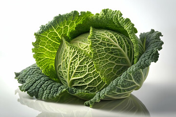 Fototapeta premium Fresh and vibrant green cabbage with crisp leaves, showcasing intricate textures and patterns, ideal for culinary, health, and organic themes.