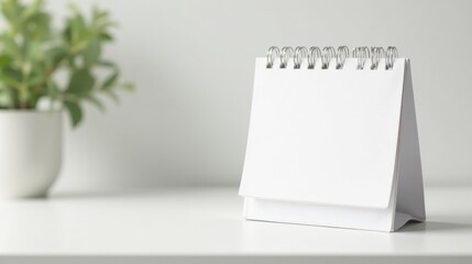 Blank Desk Calendar with Plant in Background  A Minimalist Office Setting