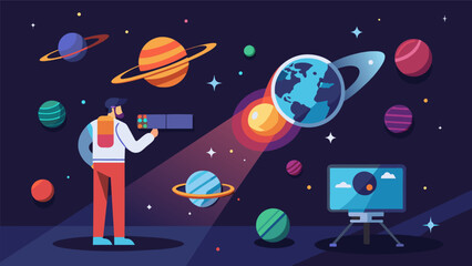 Information gathered from space missions such as images and spectral data is being analyzed using big data techniques to search for signs of extraterrestrial life on distant. Vector illustration