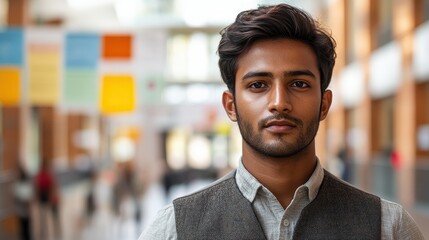 Obraz premium Confident Young Man Portrait in Modern Building