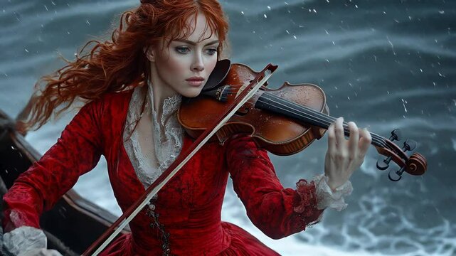 Elegant Woman Playing the Violin with Passion &ndash; Classical Music Performance, Artistic Expression, and Musical Talent in a Beautiful Setting