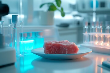 Lab grown meat. Cultured meat in a laboratory.