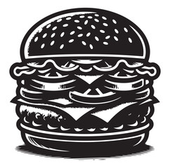 Burger vector illustration, outline, silhouette on white background