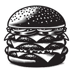 Burger vector illustration, outline, silhouette on white background