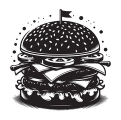 Burger vector illustration, outline, silhouette on white background