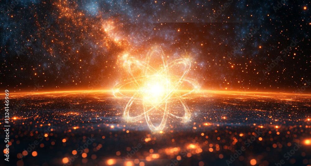 Leinwandbilder Bright lights represent quantum phenomena such as superposition and entanglement. The energetic display emphasizes advancements in quantum computing and neural optimization algorithms.