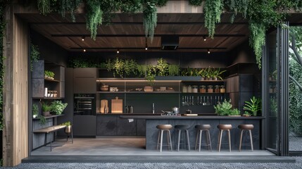 Minimalist kitchens make good use of every inch of space. This could include the use of hanging shelves or wall shelves to store kitchen utensils or other accessories,