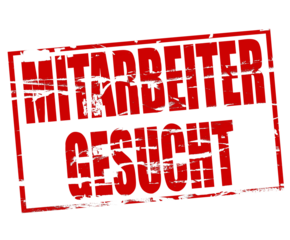 Digital composite...Red rubber stamp effect with the word mitarbeiter gesucht (Colleagues wanted in German) in impact font lettering. ..