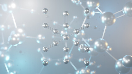 potassium ferrocyanide molecular structure, 3d model molecule, e536 structural chemical formula view from a microscope