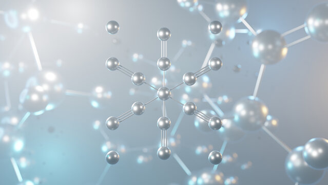 potassium ferrocyanide molecular structure, 3d model molecule, e536 structural chemical formula view from a microscope