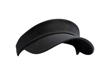Sleek black visor with a unique texture showcased in a minimalist setting isolated on transparent background