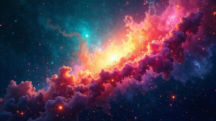 Fototapeta premium Celestial Canvas A Vibrant Nebula with Glowing Cosmic Clouds and Shimmering Stardust