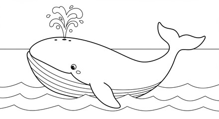 Fototapeta premium Happy whale gently swims peaceful ocean waters. AI Generated