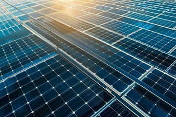 Solar panels in sunny field with fluffy clouds. Neural network AI generated