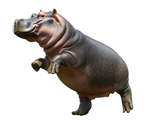 hippo dancing with exaggerated moves, showcasing groovy and entertaining vibe. This playful scene captures joy and whimsy of animal movement