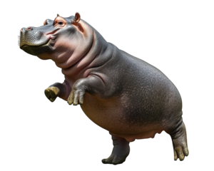hippo dancing with exaggerated moves, showcasing groovy and entertaining vibe. This playful scene captures joy and whimsy of animal movement