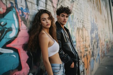 Naklejka premium Urban Portraits Against Colorful Graffiti Background