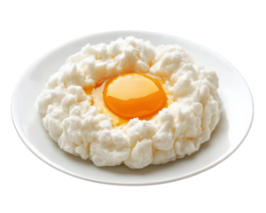 plate of cloud eggs featuring whipped egg whites surrounding bright yellow yolk, creating fluffy and inviting presentation