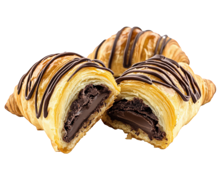 Delicious golden baked cocoa croissant with crispy outer layer and rich chocolate filling, perfect for sweet treat or breakfast indulgence