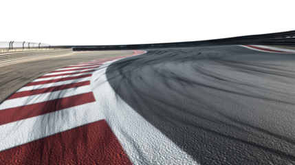 "A sharp curve on a race track with clear, deep tire skid marks, isolated on transparent background, highlighting the precision and skill required in motorsport