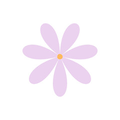 A simple digital illustration of a purple daisy-like flower with a yellow center, featuring a clean and modern minimalist design. Vector illustration
