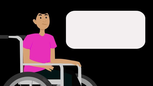 Animation of a wheelchair user on a black background, art, person, disabled.