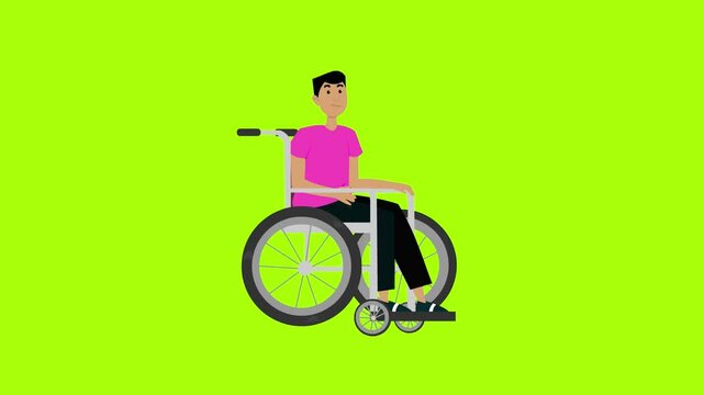 Animation of a wheelchair user on a green background, art, person, disabled.